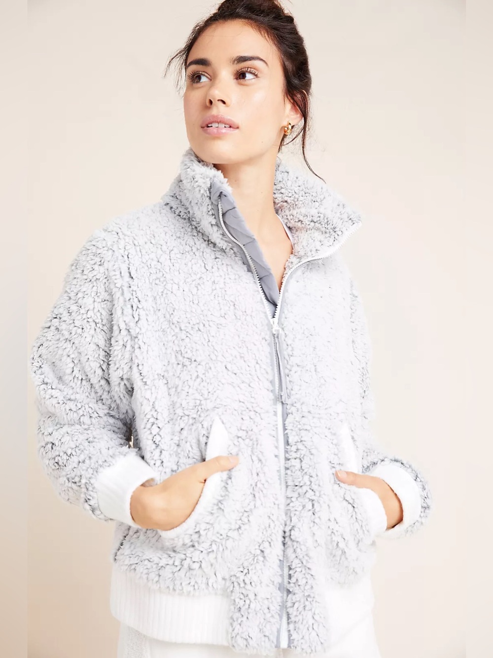 Anthropologie Saturday Sunday Whitney Sherpa Jacket Grey Textured Winter Boho